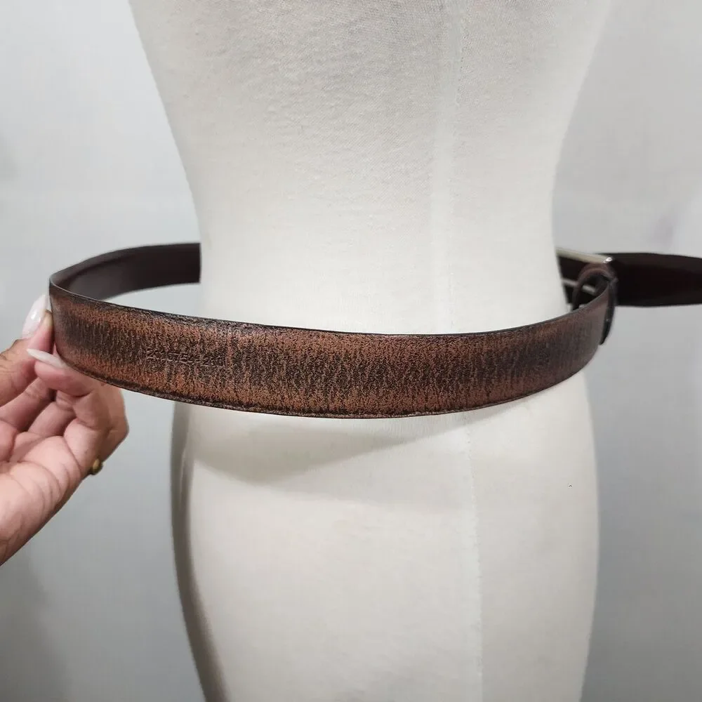 Vintage 90s Ralph Lauren Polo Brown Leather Belt Mens W34 Rectangle Buckle